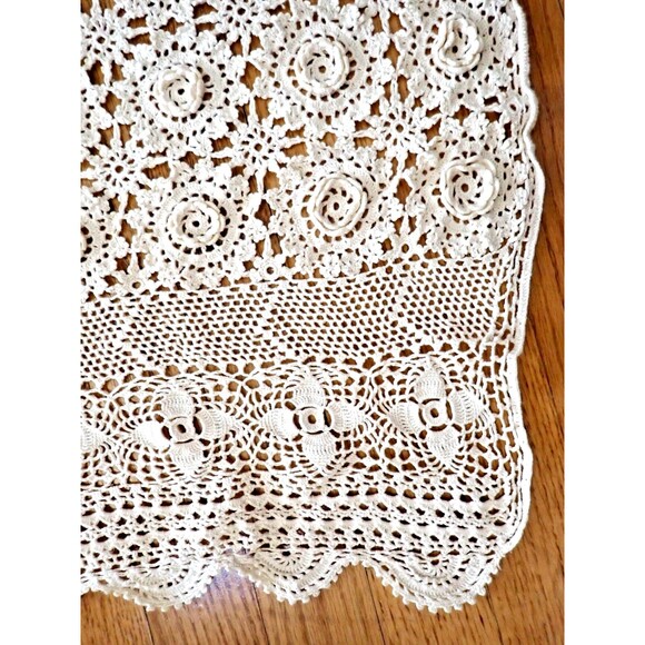 Crochet Lace White Bedspread Coverlet Twin Size Ivory Flower Popcorn 67" x  82" - Picture 8 of 13